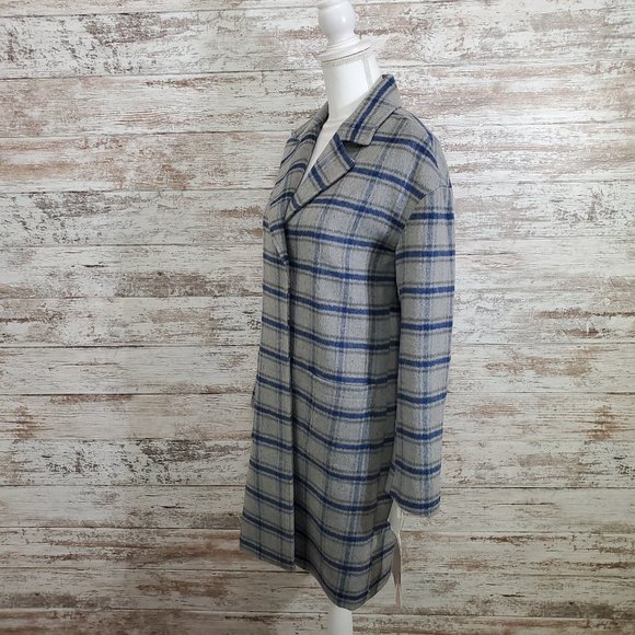 AVEC LES FILLES Grey Blue Plaid Pea Coat XS NWT - Picture 9 of 15